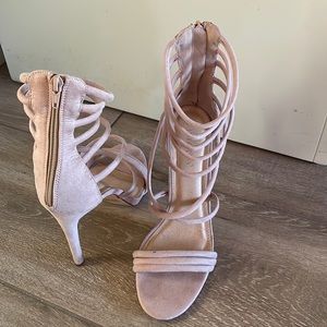 strappy nude heels